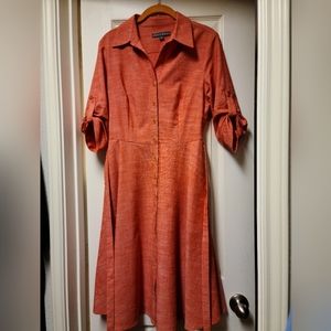 Sharagano, Belted, Size 6, Rust/Brick-colored, Mid-length dress